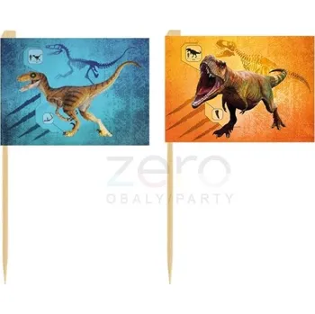 Jednorázové nádobí Vlaječky papírové 'dinosauři' 7 cm (24 ks)