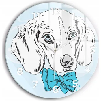 Hodiny Kulatý Skleněné Nástěnné Hodiny se Stylovým Potiskem Pes štěně fi60 cm