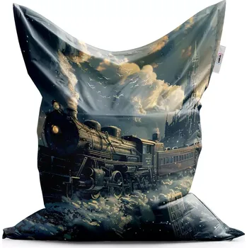 Sedací pytel Sablio Sedací vak Classic Parní lokomotiva v zasněženém městě - 150x100 cm