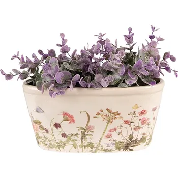 Obal na květináč Oválný keramický obal na květináč s lučními květy Flowers of Love M - 23*10*11 cm