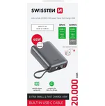 SWISSTEN POWER BANK 20000 mAh 45W S INTEGROVANÝM KABELEM USB-C VESMÍRNĚ STŘÍBRNÁ