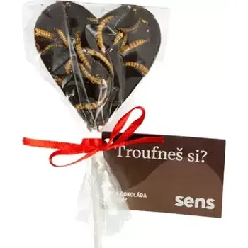Čokoláda SENS Lízátko z hořké čokolády s praženými červíky (30g)