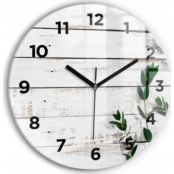 Hodiny Moderní skleněné foto hodiny na zeď Dřevěná světlá prkna kulatý průměr 30 cm
