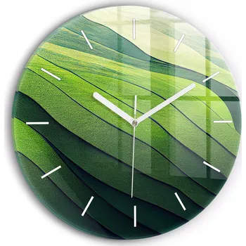 Hodiny Moderní skleněné hodiny s grafikou na zeď Abstrakce zelená pole průměr 30 cm