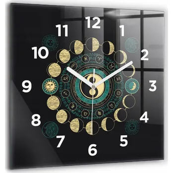 Hodiny Velké čtvercové nástěnné hodiny s fázemi měsíce a přesýpacími hodinami 60x60 cm