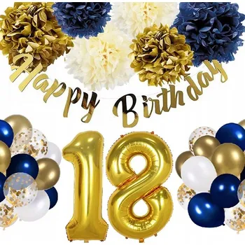 Balónek Sada balónků k 18. narozeninám se zlatým konfetami