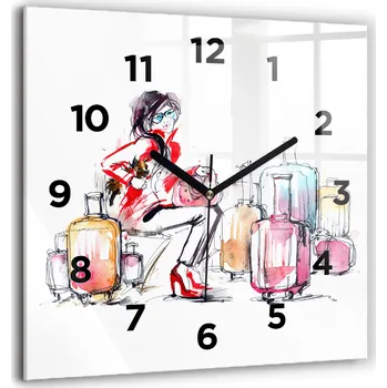 Hodiny Velké Skleněné Nástěnné Hodiny s Tichým Chodem - Žena s kufry