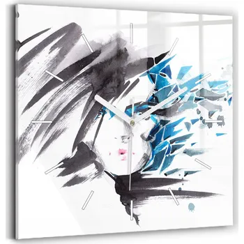 Hodiny Čtvercové skleněné nástěnné hodiny do kanceláře Abstrakce ženská tvář 30x30 cm