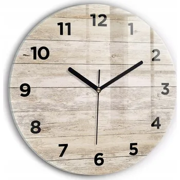 Hodiny Moderní skleněné hodiny s grafikou na zeď Dřevěné panely kulatý průměr 30 cm