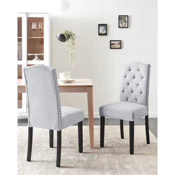 Sada 2 šedých sametových židlí s černými kovovými nohami pro minimalistický styl jídelny Beliani