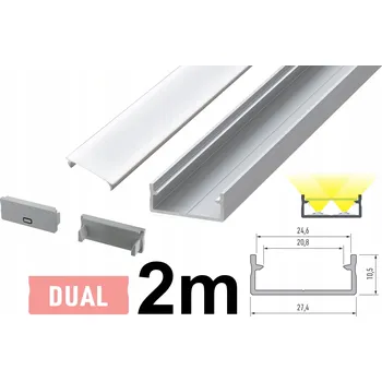 LED osvětlení LED PROFIL PRO 2 LED PÁSKY DUAL STŘÍBRNÝ 2M SADA