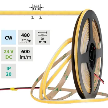 LED páska MCLED LED pásek COB CW, 480LED/m, 6W/m, DC 24V, 600lm/m, CRI90, IP20, modul 8,33mm, 5mm, 5m