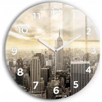 Hodiny Nástěnné čtvercové skleněné hodiny do obýváku Mrakodrap v New Yorku průměr 30 cm