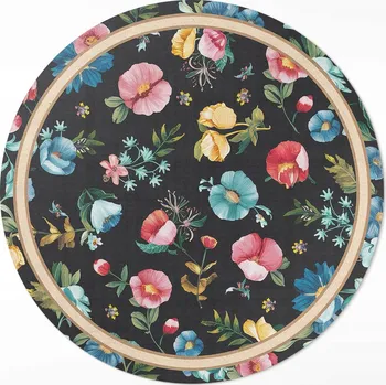 Koberec Kulatý vinylový Koberec o průměru 80 cm, jemné barevné květiny, pole, louka, vintage