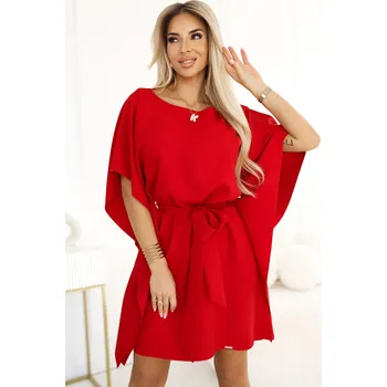 Dámské šaty 287-35 SOFIA Motýlí šaty se zavazováním v pase - ČERVENÉ S/M