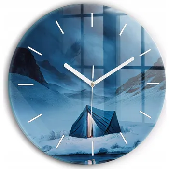 Hodiny Skleněné nástěnné hodiny do obýváku se vzorem Stan v horách Islandu průměr 30 cm