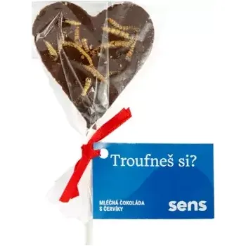 Čokoláda SENS Lízátko z mléčné čokolády s praženými červíky (30g)