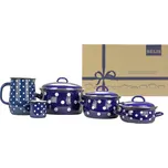 BELIS Smaltovaná sada nádobí 8-dílná - PUNTÍK modrý