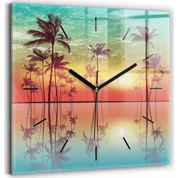 Hodiny Foto Hodiny Skleněné Nástěnné Do Moderních Interiérů Tropické palmy 30x30 cm