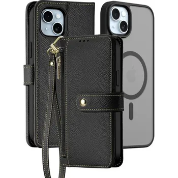Telefonní příslušenství DUX DUCIS Lawa 2v1 odnímatelné flipové pouzdro s MagSafe a peněženkou pro iPhone 15 Plus - černé