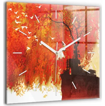 Hodiny Čtvercové Skleněné Nástěnné Hodiny s Motivem Nevěsta na Podzim 60x60 cm