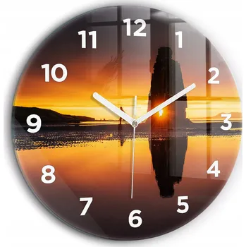 Hodiny Skleněné nástěnné hodiny do obýváku s motivem běžce a západu slunce fi60 cm