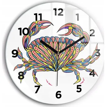 Hodiny Moderní skleněné nástěnné hodiny s potiskem Etnický Krab, průměr 60 cm