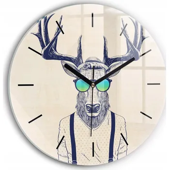 Hodiny Čtvercové Skleněné Hodiny Minimalistické Nástěnné Abstrakce Jelen fi30 cm