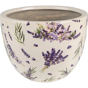Obal na květináč Keramický obal na květináč s levandulí Lavandie M – 20x15 cm