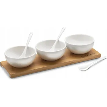 MISKY NA DIPY, omáčky, chuťovky na prkénku 4 ks bílé KONIGHOFFER + LŽIČKY