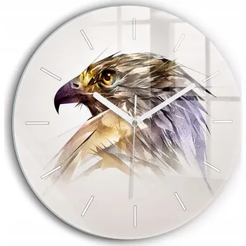 Hodiny Čtvercové Skleněné Nástěnné Hodiny Do Kanceláře s Motivem Dravého Ptáka fi60 cm