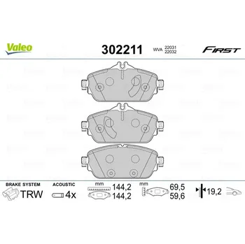 Brzdová destička Sada brzdových destiček, kotoučová brzda VALEO 302211