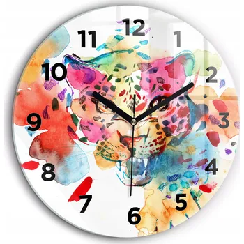 Hodiny Dekorativní nástěnné hodiny s krásnou grafikou Abstrakce divoká kočka průměr 60 cm