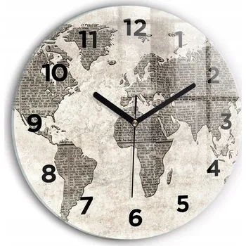 Hodiny Dekorativní nástěnné hodiny s krásnou grafikou Mapa světa noviny kulatý průměr 30 cm