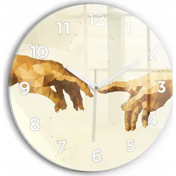 Hodiny Moderní skleněné hodiny s grafikou na zeď Stvoření Adama kulatý průměr 30 cm