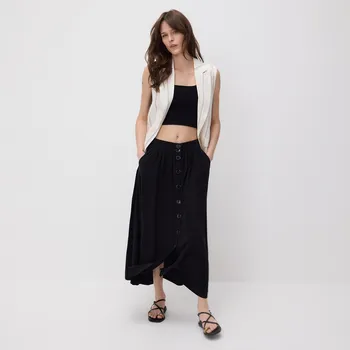 Dámská sukně Reserved - Sukně s příměsí lnu - černý - ZN181-99X - ZN181-99X-XL