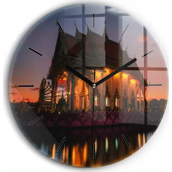 Hodiny Ozdobné nástěnné hodiny s krásnou grafikou Chrám v Bangkoku kulatý průměr 30 cm