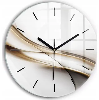 Hodiny Kulatý Skleněné Nástěnné Hodiny do Kanceláře se Vzorem Abstraktní Linie průměr 30 cm