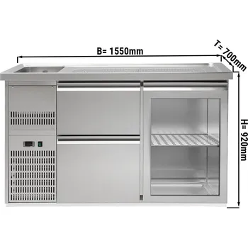 Vinotéka G.Gastro Výčepní pult x 0,7 m - s 1 skleněnými dveřmi & 2 šuplíky 2/5 + 3/5