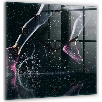 Hodiny Skleněné nástěnné hodiny do kanceláře se vzorem Zdravý životní styl a běh 60x60 cm