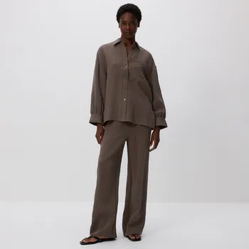 Reserved - Volné kalhoty s viskózou - kávová - YH520-84X - YH520-84X-M