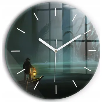 Hodiny Kulatý Skleněné Nástěnné Hodiny Do Kanceláře Muž a monstrum v bažinách průměr 60 cm