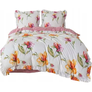 Povlečení Povlečení s volánkem 220x200 mikrovlákno Cotton World 3 ks růžové s květinami