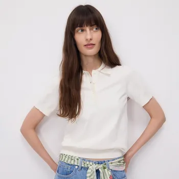 Dámský svetr Reserved - Svetr polo s viskózou - krémová - 759AP-01X - 759AP-01X-S