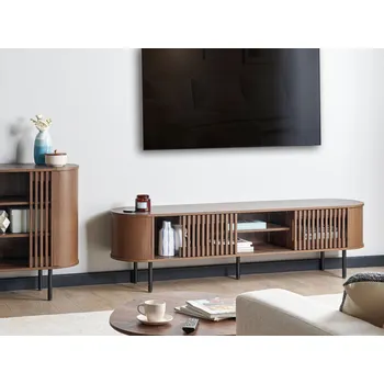 Televizní stolek Televizní stojan tmavě hnědá dřevotřísková deska kovové nohy retro styl nábytek do obývacího pokoje úložný prostor Beliani