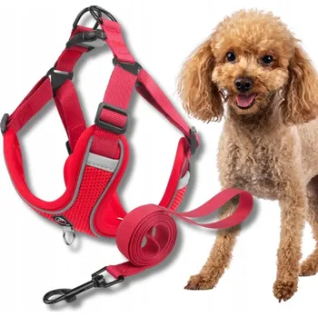 Vodítko pro psa POSTROJE pro psa step-in BEZ TLAČENÍ prodyšné HUB+ VODÍTKO červené M