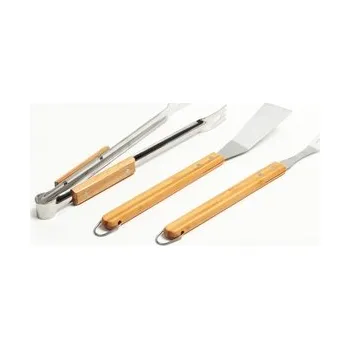 Příslušenství pro gril Somagic, Sada 3 ks nerezového grilovacího náčiní s dřevěnou rukojetí (kleště 36 cm + obracečka 36 cm + vidlice 36 cm)