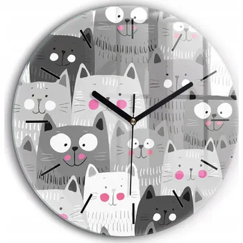 Hodiny Skleněné nástěnné hodiny do kanceláře se stylovým potiskem - motiv kočky, průměr 60 cm