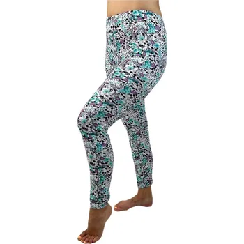 Dámské legíny NOVINKA- Dámské dlouhé legíny Barevné kvítí - Tyrkysové