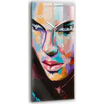Hodiny Skleněné hodiny moderní velké nástěnné s grafikou tiché Portrét ženy 30x60